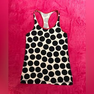 Lululemon Polka Dot Racerback Tank Top Black White Red Trim